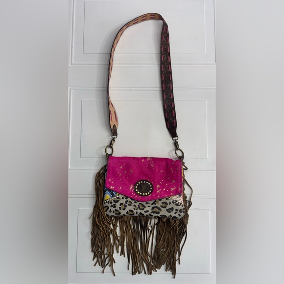 Keep It Gypsy Upcycled LV Fringe Calf Hair Animal Print Crossbody Bag Boho - Picture 2 of 7